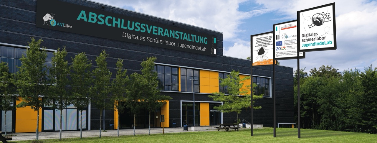 Ein Jugendgebäude mit einem Schild davor.
