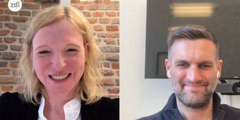 Das Foto zeigt einen Screenshot aus dem Interview zwischen Gwendolyn Paul (links) und Daniel Jung (rechts).